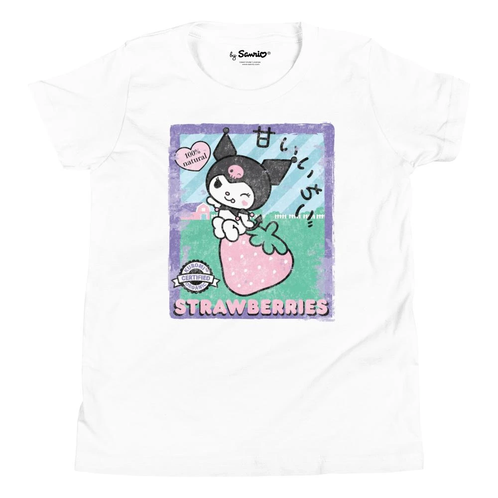 Printful Youth Kuromi Strawberry Picking Strawberries Farm T-Shirt Characters 3 Printful Youth Kuromi Strawberry Picking Strawberries Farm T-Shirt Characters
